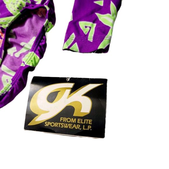 GK Elite VTG 90s Neon Green Tropical Purple AS Leotard Long Sleeve Adult S  NWT - Picture 2 of 10